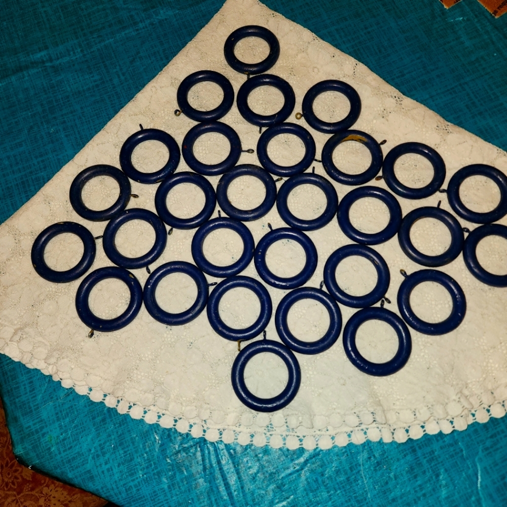 40 wood curtain hooks Mostly Blue w/screw hooks to hang drapes or for Crafting